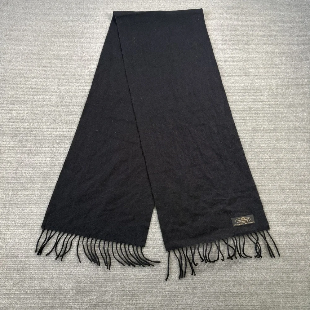Germany 100% Cashmere Scarf Black Fringed Soft Quiet Luxury Classic